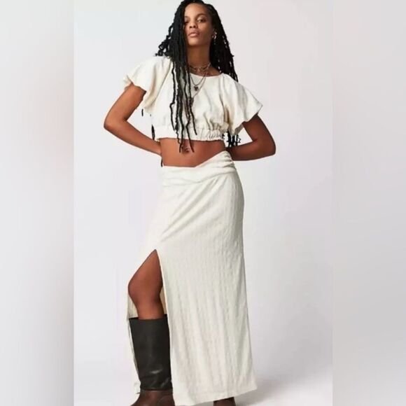 Free people women’s xl Tovah Maxi skirt and crop top set off white nwt - Picture 3 of 14